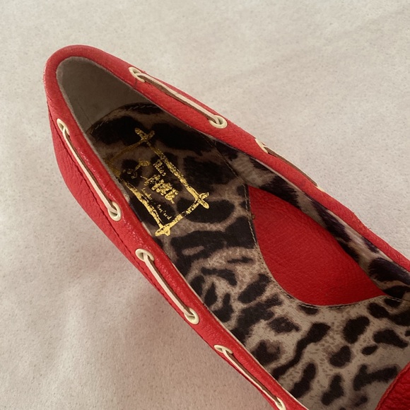 tomato red leather french sailor style comfy block heel size 10 - Picture 4 of 6